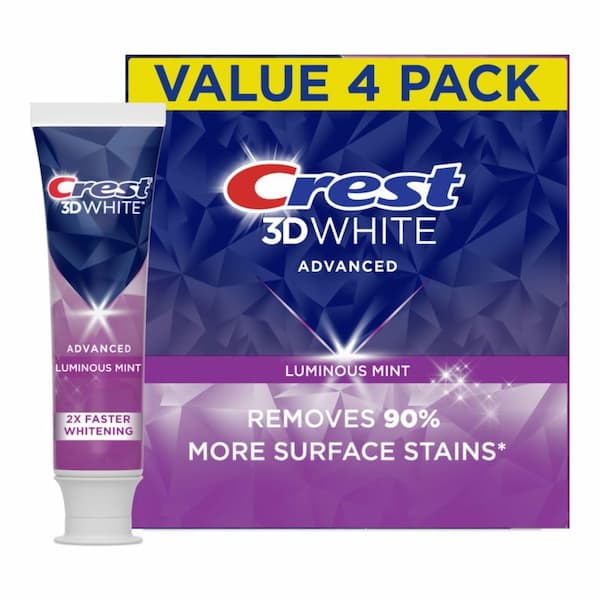 Crest 3D White Advanced Luminous Mint Teeth Whitening Toothpaste 4-Pack