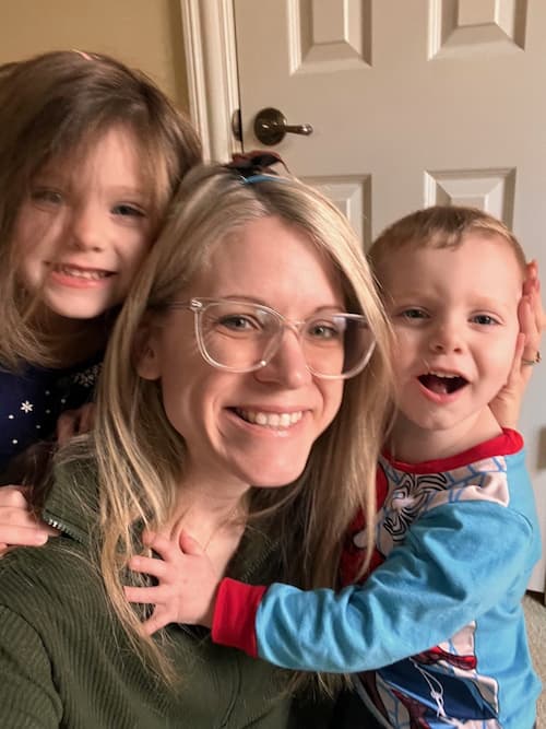 Crystal Paine with two kids